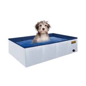 Plastic Dog Pool 37″ x 24″ Inches Rectangular Foldable Portable Outdoor Grooming Kiddie Pool For Dogs Grey – Medium