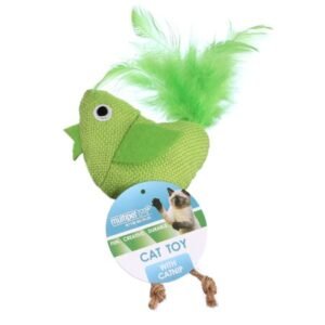 Multipet Burlap Pals Feather Cat Toy with Catnip, Green