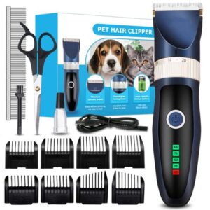 Dog Clippers, Focuspet Dog Grooming Clippers, Cordless Low Noise Hair Trimmer for Dogs & Cats, Rechargeable Pet Grooming Kit with Comb