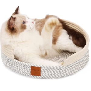 Number-one Cotton Thread Woven Cat Bed Big Round Cat Woven Basket Bed, Cat Scratching Bed, Cat Rope Bed Nest for Summer and Winter Durable Pet Bed Basket