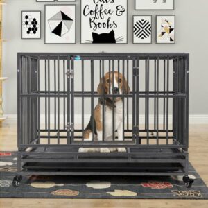 42″L x 33″H Heavy Duty Steel Dog Kennel Crate Cage, Outdoor Pet Playpen House with Double Door, 4 Wheels, Safe, Gary