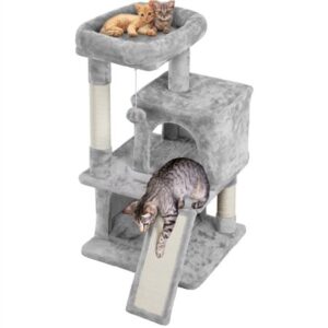 SmileMart 36″ Cat Tree with Condo and Scratching Post Tower, Light Gray