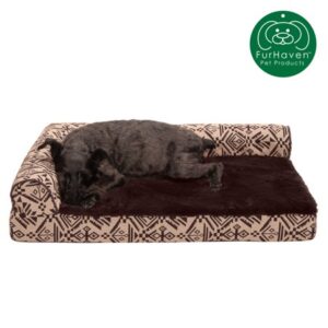 FurHaven Pet Products Dog Bed, Deluxe Orthopedic Southwest Kilim L-Shaped Chaise Couch Pet Bed for Dogs & Cats, Desert Brown, Medium