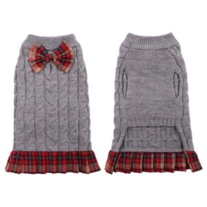 Kuoser Polyester Plaid Winter Dog Sweater, Gray, XS