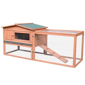 Pawhut Wooden Small Animal House Rabbit Hutch Bunny Cage w/ Backyard Run Ramp