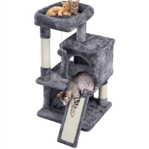 SmileMart 36″ Cat Tree with Condo and Scratching Post Tower, Dark Gray