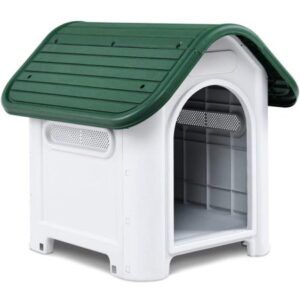 Up to 30 lbs Waterproof Plastic Dog Cat Kennel Puppy House Outdoor Pet Shelter Green