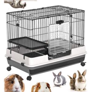 Large 32”L 2-Level Indoor Small Animal Rabbit Guinea Pig Cage With Wheels