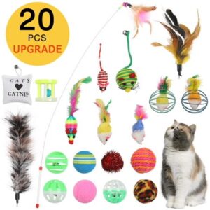 20 Pcs Cat Kitten Toys Assortments – Cats Teaser Wand & Mice & Balls