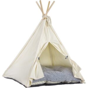 American Art Decor Pet Teepee Portable Dog & Cat Bed with Cushion – Beige