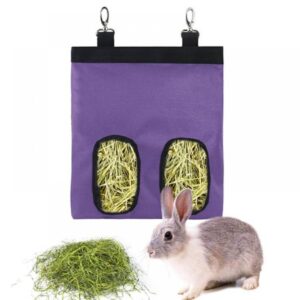 Maynos Rabbit Guinea Pig Hay Feeder Bag,Small Animal Hay Feeder Storage, Hay Bag Hanging Feeder Sack for Chinchilla Bunny (Purple,2 Hole)