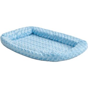 Midwest QuietTime Double Bolster Dog Bed & Crate Mat, Blue, 22″