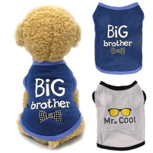 Dogs Shirt Pet Clothes, Puppy Clothing 2 Pack Brothers Printed Vest T-Shirt Cat Apparel Doggy Breathable Sweatshirt Outfits for Small Medium Large Dogs Boy Cool Tee Tank Top (Black+Gray, X-Large)