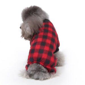 Deepwonder Pet Pajamas for Dogs Red Plaid Sweaters Soft Clothes Puppy Apparel for Small Medium Dogs