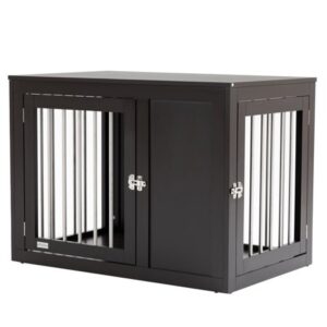 Pawhut Wooden Dog Crate Furniture Wire Pet Cage Kennel, End Table with Double Doors, and Locks, for Medium and Large Dog House Indoor Use, Coffee