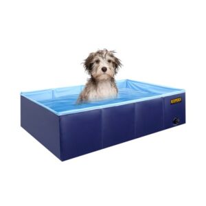 Plastic Dog Pool 37″ x 24″ Inches Rectangular Foldable Portable Outdoor Grooming Kiddie Pool For Dogs Blue – Medium