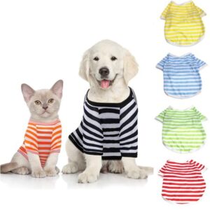 D-GROEE Dog Shirts Pet Clothes Striped Clothing, Puppy Vest T-Shirts for Cat Apparel, Doggy Breathable Cotton Shirts for Small Medium Large Dogs Kitten Boy and Girl