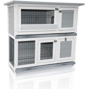 LAZY BUDDY 40” Rabbit Hutch Wooden Bunny House Small Animals Cage, Waterproof Roof