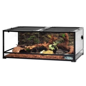 REPTI ZOO 90Gallon Reptile Large Terrarium Upgrade Glass Front Opening Tank Sliding Door with Screen Ventilation Reptile Terrarium About 48″ x 24″ x 18″(Knock-Down)