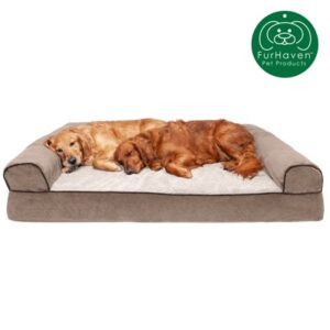 FurHaven Pet Products Orthopedic Faux Fleece Sofa-Style Couch Pet Bed for Dogs and Cats, Cream, Jumbo Plus