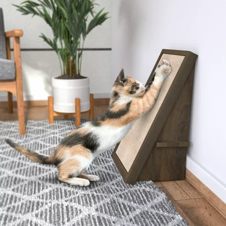 WAY BASICS Premium Cat Scratcher Incline Wedge Scratchy Ramp with Silvervine Catnip – Reversible zBoard Lasts 5x Longer, Royal Walnut