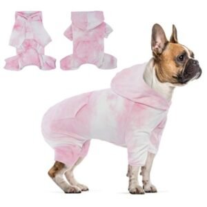 ROZKITCH Dog Pajamas Hoodie Onesie Soft Breathable Stretchy Cotton Pink Tie Dye Shirt 4 Lges Basic Jumpsuit Light Clothes Apparel Outfit for Puppy and Cat Small Medium Large Dog