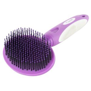 Round Bristle Pet Brush for Dogs and Cats – Gentle Grooming for Short or Long Hair – Soft Tool for Sensitive Skin Removes Dander, Dirt, and Detangles – Purple