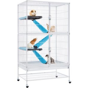 Easyfashion Two Story Small Animal Cage with 2 Removable Ramps, White