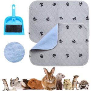 2 Pack Guinea Pig Fleece Cage Liners, One Cleaning Brush and Two Anti-Slip Waterproof Bedding Pads for Small Animals Rabbit