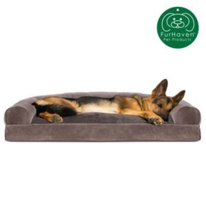 FurHaven Pet Dog Bed | Faux Fur & Velvet Pillow Sofa Pet Bed for Dogs & Cats, Driftwood Brown, Jumbo