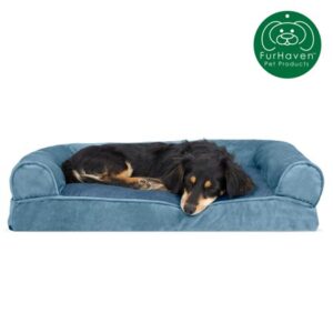 FurHaven Pet Dog Bed | Faux Fur & Velvet Pillow Sofa Pet Bed for Dogs & Cats, Harbor Blue, Medium