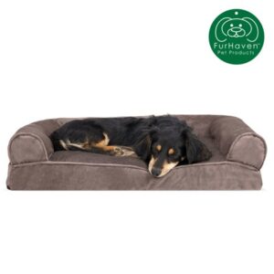 FurHaven Pet Dog Bed | Faux Fur & Velvet Pillow Sofa Pet Bed for Dogs & Cats, Driftwood Brown, Medium