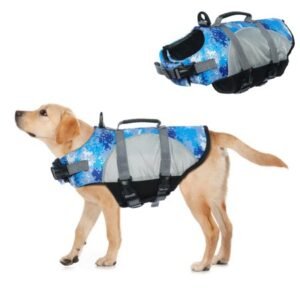Kuoser Dog Life Jacket, Adjustable Ripstop Pet Safety Vest with Reflective Stripes, Dog Lifesaver with Rescue Handle for Small Medium Large Dog