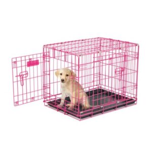 Petmate 24 Inch Adjustable Puppy Dog 2 Door House Training Crate Kennel, Pink