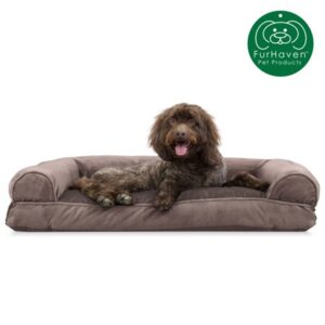 FurHaven Pet Dog Bed | Faux Fur & Velvet Pillow Sofa Pet Bed for Dogs & Cats, Driftwood Brown, Large