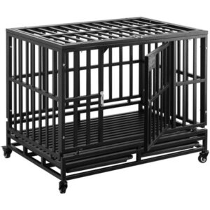 Wesfital 38 Inch Dog Cage Crate Kennel Heavy Duty Tear Resistant Square Tube with Four Wheels