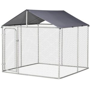 Pawhut Outdoor Kennel with Cover, Silver,10′ x 10′ x 6′