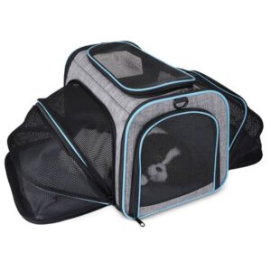 Pet Carrier Airline Approved, Large Soft Sided Pet Travel TSA Carrier 4 Sides Expandable Cat Collapsible Carrier with Removable Fleece Pad and Pockets for Cats Dogs and Small Animals