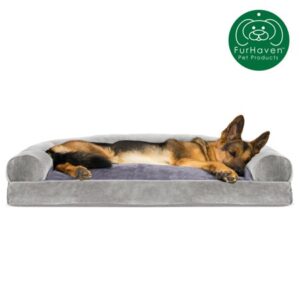 FurHaven Pet Dog Bed | Faux Fur & Velvet Pillow Sofa Pet Bed for Dogs & Cats, Smoke Gray, Jumbo