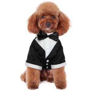 Kuoser Dog Suit Bow Tie Costume, Wedding Shirt Formal Tuxedo,Black,S