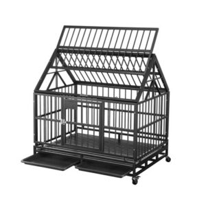 Wesfital 42 inch Heavy Duty Dog Cage Crate Kennel Carbon Steel with Round Tube Deep Gray