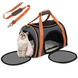 OKMEE Cat Carrier with 4 Open Doors, Soft Sided Pet Travel Carrier for Small Medium Dogs Cats Puppies, Portable Dog Carrier with Ventilation Space, 5 Mesh Windows, TSA Airline Approved