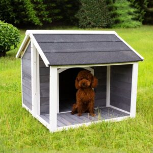 Aukfa Wooden Dog House-Outdoor Dog Cage with Waterproof, Spacious Porch for Medium Pets-Gray Color