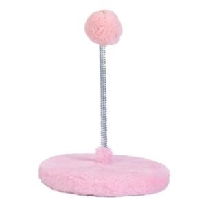 Toutek Pet Cat Toy Plush Ball Spring Cat Scratch Board Scratcher with Bell (Pink)