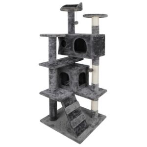 ZenStyle 53″ Height Cat Tree Scratching Post Condo Tower Playhouse With Cave & Ladders, Dark Gray