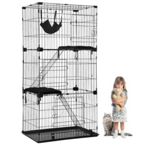 Bestpet 3 Tier Cat Cage, Hammock, Black, 67″H