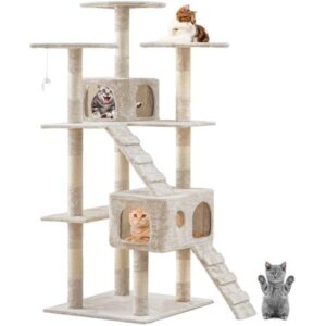 BestPet Cat Tree Scratcher Play House Condo Furniture Toy, 73-Inch, Beige