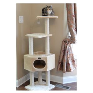 Armarkat 52-in real wood Cat Tree & Condo Scratching Post Tower, Beige