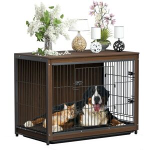 Wisfor Wooden Pet Crate End Table Dog Cage with Tray 32″