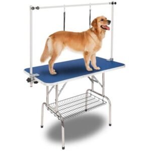 VINGLI 32-inches Pet Grooming Table, Portable Dog Grooming Table with Arm Noose & Mesh Tray, Adjustable Foldable Pet Groom Table Stand for Dog Cat, Maximum Capacity Up to 330 LBS (32in)